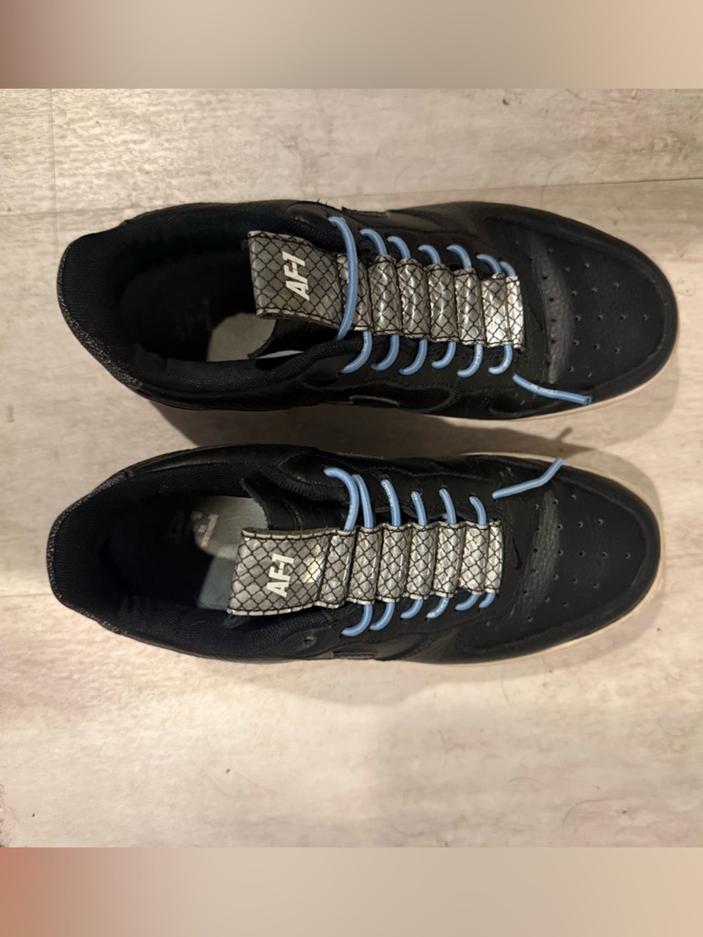 NIKE AF1 Black Sneakers with Light Blue Laces